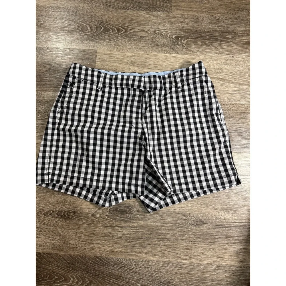 Crown & Ivy Caroline Gingham‎ Shorts Black White Plaid Womens 12 Stretch Preppy